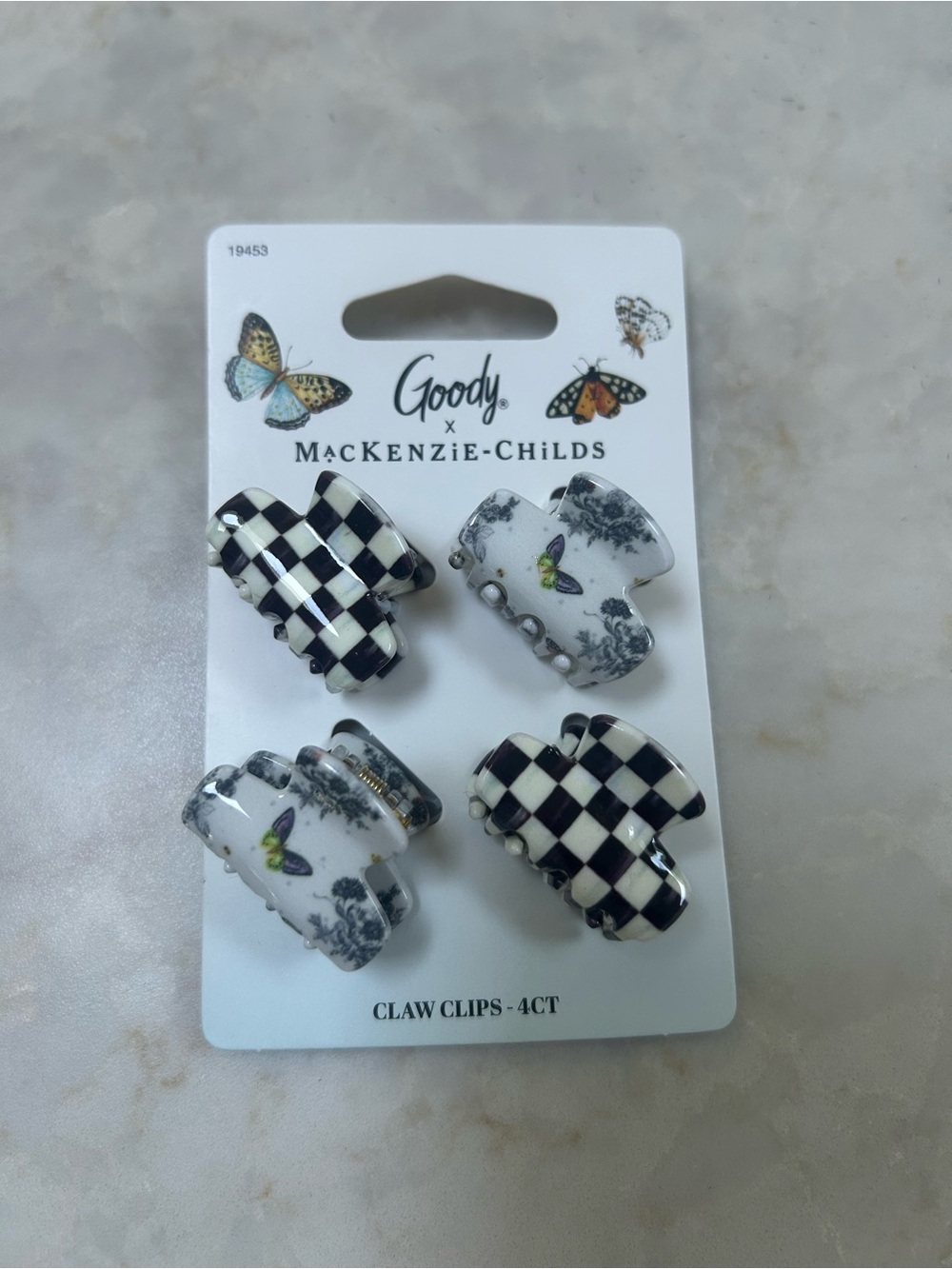 MacKenzie-Childs Black & White Checker and Butterfly Kids Claw Clips - 4 Pack